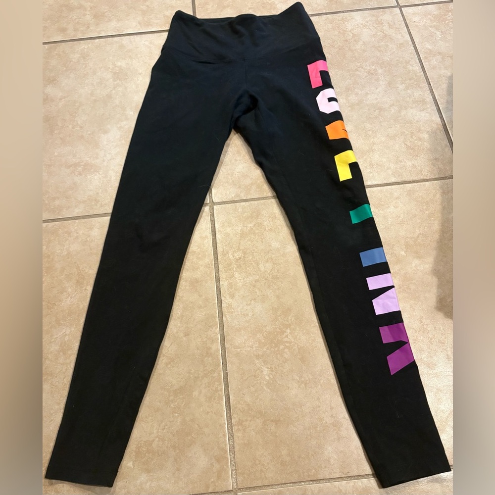 PINK by Victoria’s Secret Black Leggings with Rainbow Logo. Size: Small